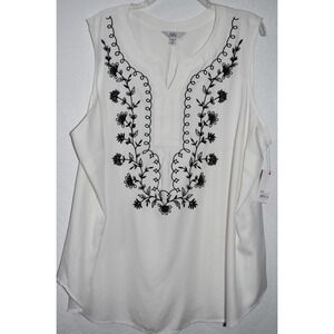 Croft Barrow 3X Sleeveless Top Embroidered Lightweight Flowy V-neck Boho Peasant